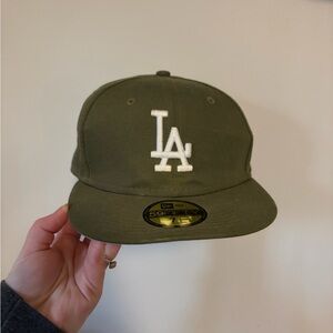 New Era Olive Green LA Dodgers Fitted Cap with White Logo